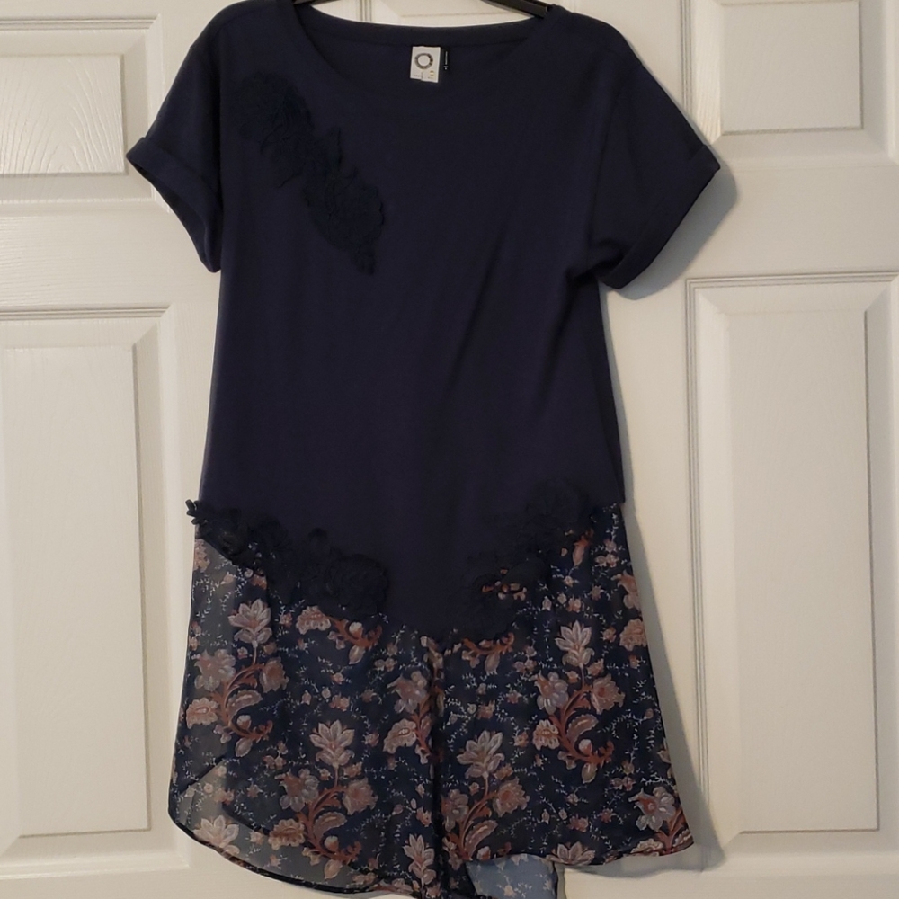 Anthropologie Navy shirt with Sheer Hem